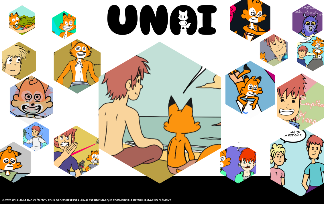 Aperçu illustré de la bande dessinée UNAI avec Unai, Keeper et des cases dessinées
