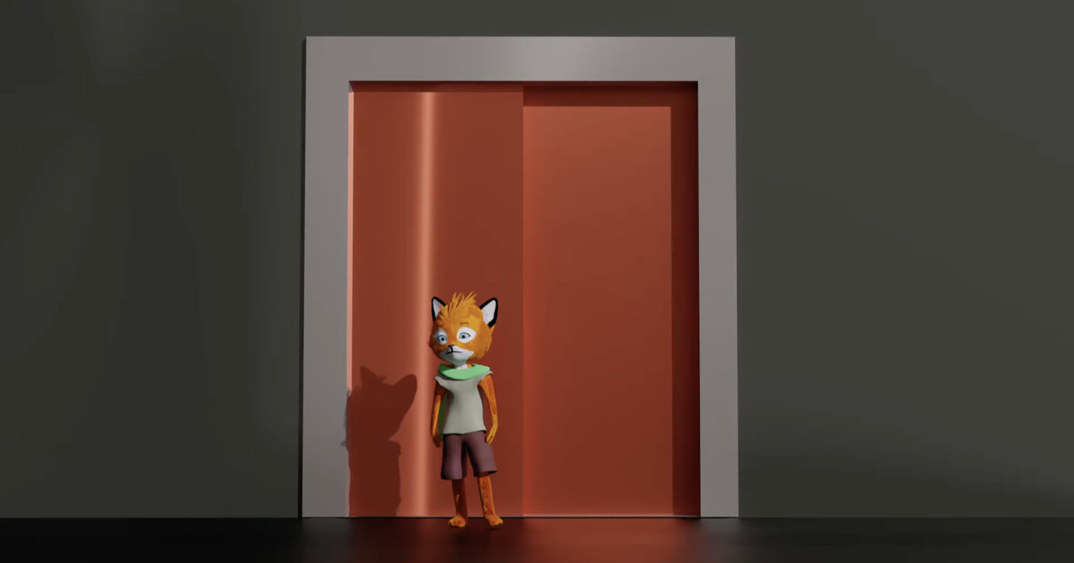 Unai devant une porte rouge dans une sequence issue de la video Red Piranha