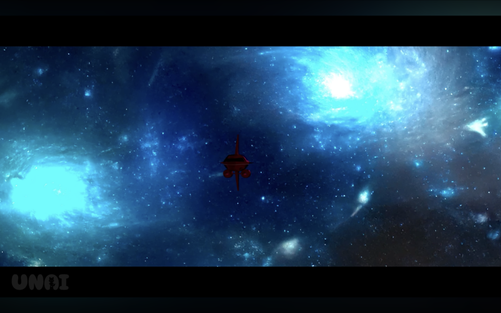 Le Piranha Rouge traverse une galaxie